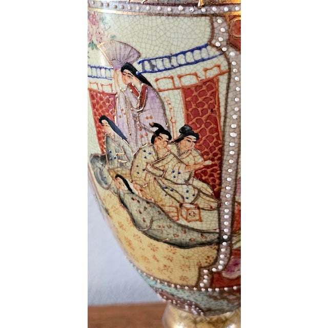 Vintage Japanese Satsuma Hand-Painted Moriage Urn Vase - 16.5” Tall For Sale - Image 12 of 17
