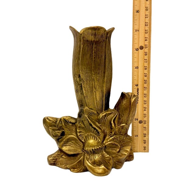 Metal VTG 7” Solid Brass Floral Bud Vase Art Nouveau Tulip Flower Figural Decor (A-3). For Sale - Image 7 of 7