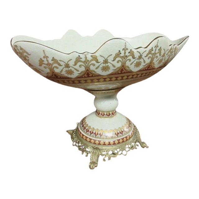 1980s Satsuma Bronze Porcelain Bronze Compote Urn Bowl Italian Regency For Sale