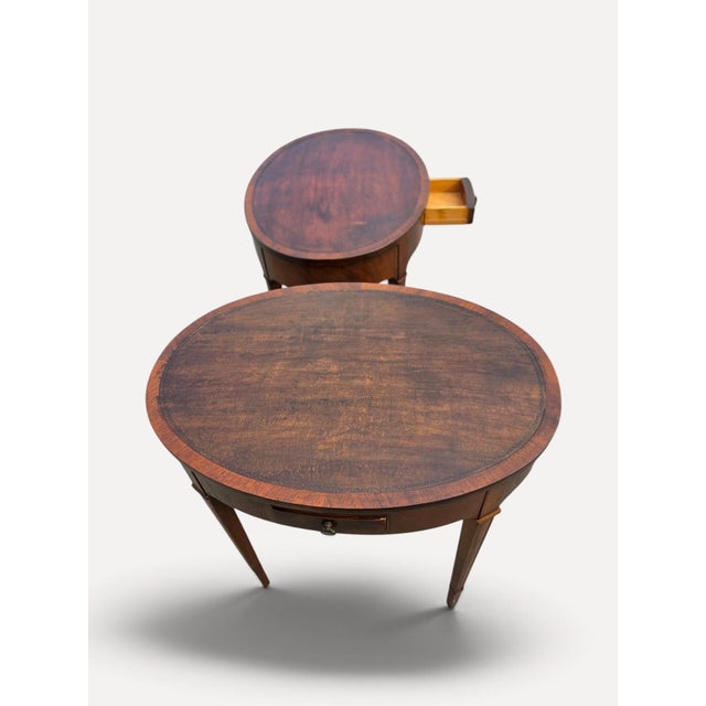 1920 English Sheraton Mahogany Leather Top Side/Sofa Tables, American Made. For Sale In Philadelphia - Image 6 of 16