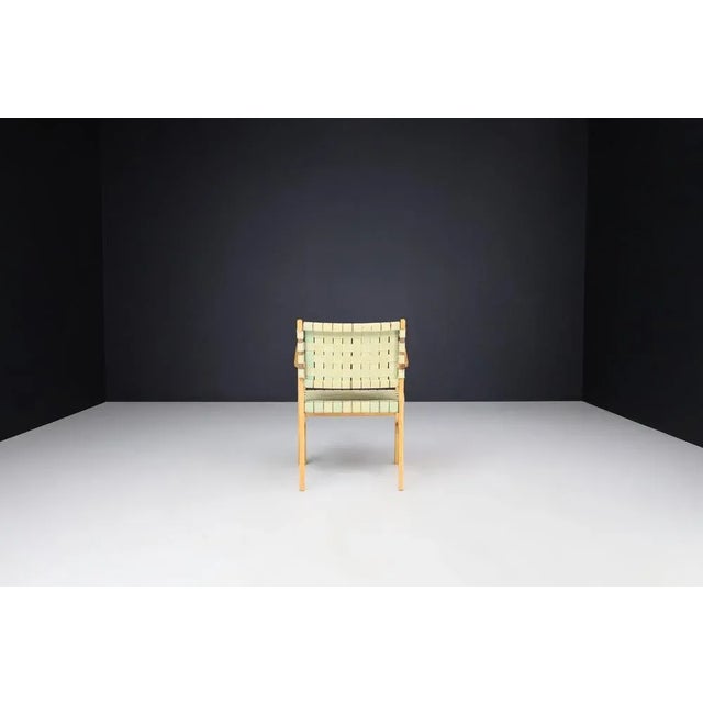 Mid-Century Modern Armchair in Beech and Patinated Canvas Webbing, France, 1950s For Sale - Image 9 of 10