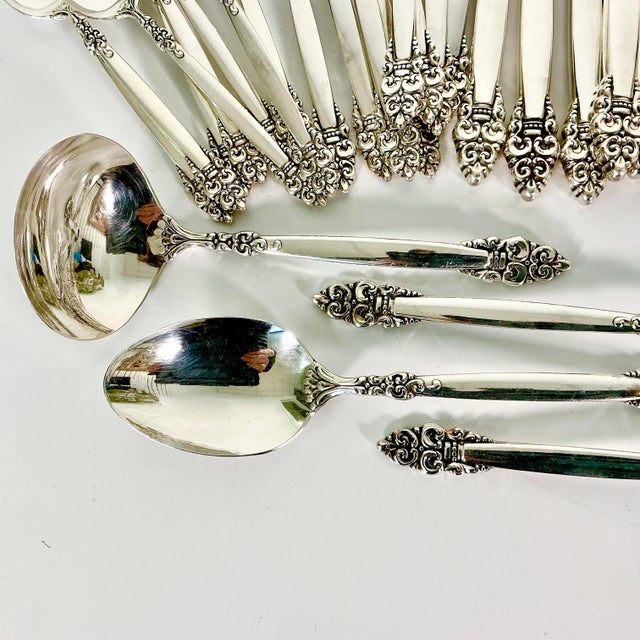 Chrome Vintage Hollywood Regency Baroque Silver Plate Flatware, Service for 8 - 38 Piece Set. For Sale - Image 8 of 14