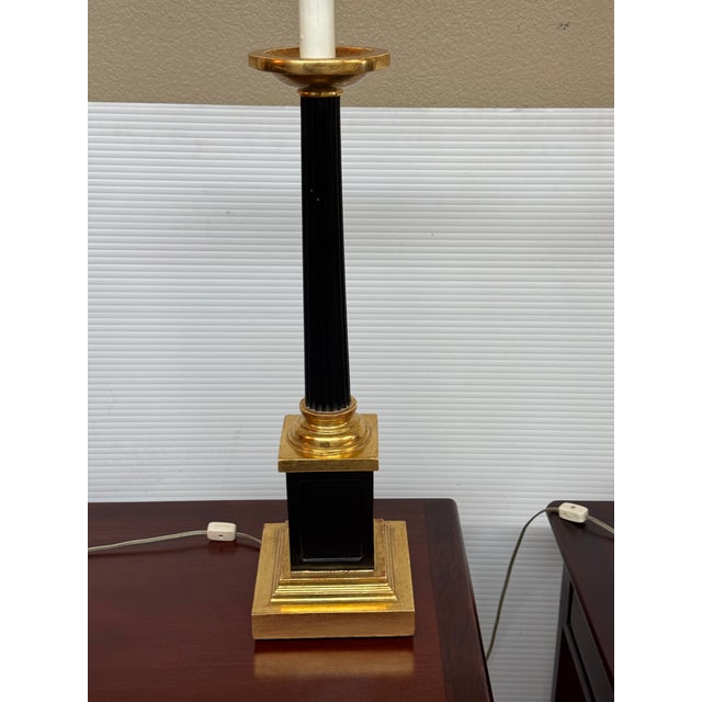 Black Neoclassical Style Column Buffet Table Lamps, Pair For Sale - Image 8 of 12