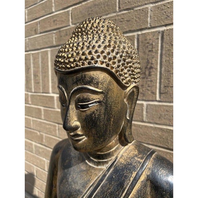 Thai Hand-Carved Giltwood Seated Buddha Statue For Sale - Image 12 of 16