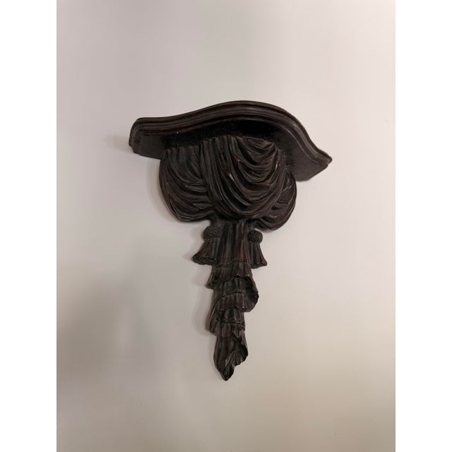 Mid-Century Hollywood Regency Trompe L’Oeil Carved Drapery & Tassel Wall Brackets - A Pair For Sale - Image 4 of 6