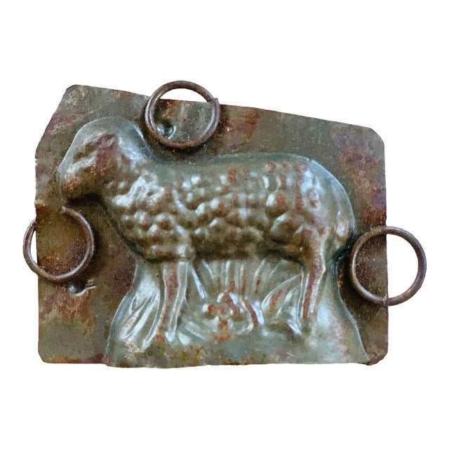 Late 19th Century Antique French Metal Figurative Lamb Chocolate Mold For Sale