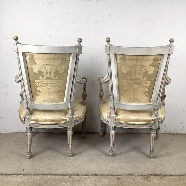 Late 20th Century Pair of Louis XVI Style Neoclassical Armchairs For Sale - Image 5 of 12