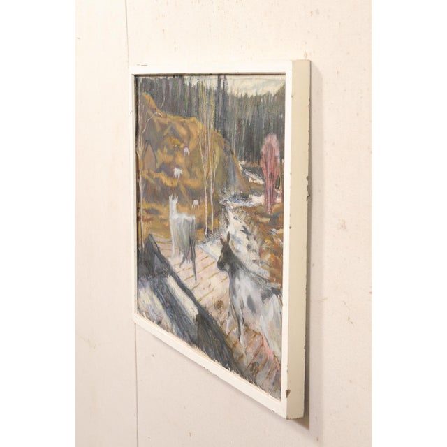 White Swedish Riverscape With Cows Painting, c.1970s For Sale - Image 8 of 11