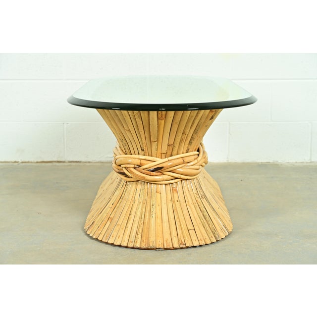Brown McGuire Hollywood Regency Organic Modern Bamboo Sheaf of Wheat Pedestal Coffee Table, Circa 1970s For Sale - Image 8 of 11