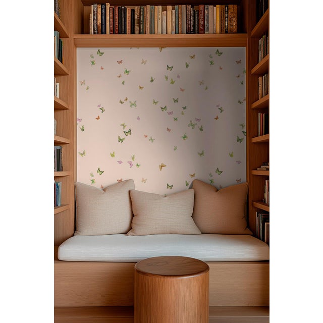 Butterfly Grove Grasscloth Wallpaper by House Party | Pink Blush | 8 Yards For Sale - Image 9 of 9