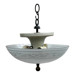 Vintage Three Light Porcelain Semi-Flush Mount Ceiling Fixture For Sale