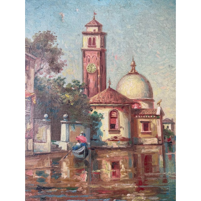 1950’s Vintage B. Hensel Impressionist European Canal Landscape Oil Painting, Wood Frame For Sale - Image 4 of 12