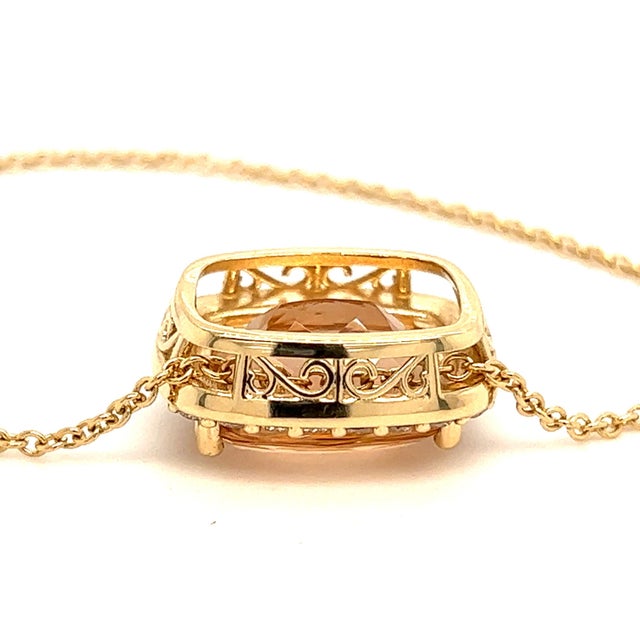 Diamond Morganite Pendant Necklace 14k Gold 7.35 TCW Certified For Sale - Image 11 of 12