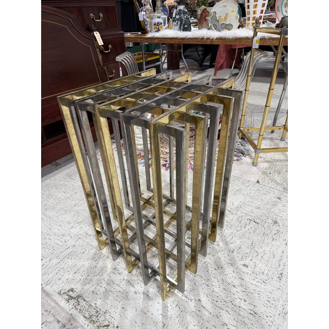 1970s pierre cardin chrome and brass cage dining table base France Very rare made in France very heavy 18in x 23.5in This...