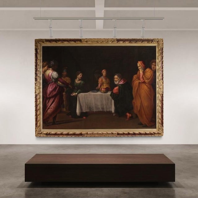 Italian Artist, Herod's Feast with Salome and the Head of John the Baptist, 17th Century, Oil Painting on Canvas, Framed For Sale - Image 9 of 16