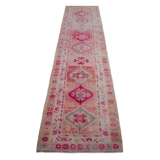 Hollywood Regency 1970s Pink Kurdish Herki Hand-Knotted Distressed Runner For Sale - Image 3 of 12