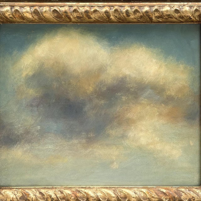 Contemporary Contemporary Cloud Oil Painting in Vintage Ornate Pale Blue Frame For Sale - Image 3 of 6
