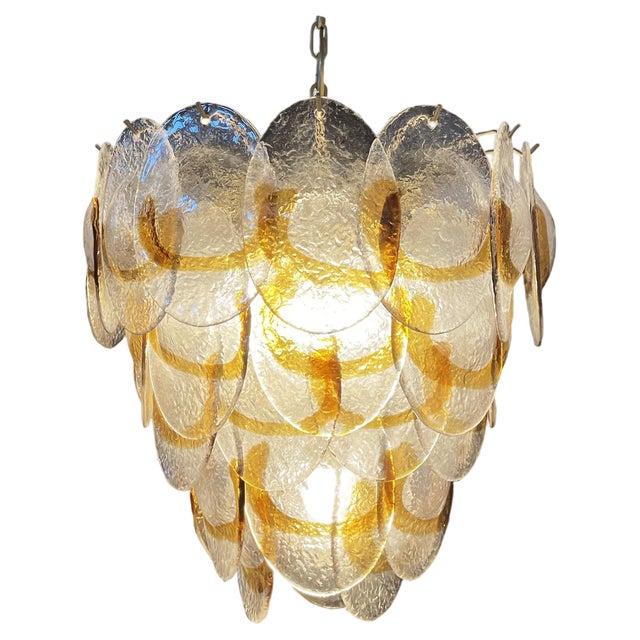 Murano Chandelier with 41 Lattimo Amber Glasses by Mazzega, 1979 For Sale