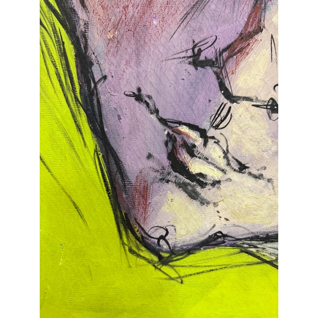 Lime Mid-Century Modern Abstract Portrait Painting Signed Francis '60 For Sale - Image 8 of 8