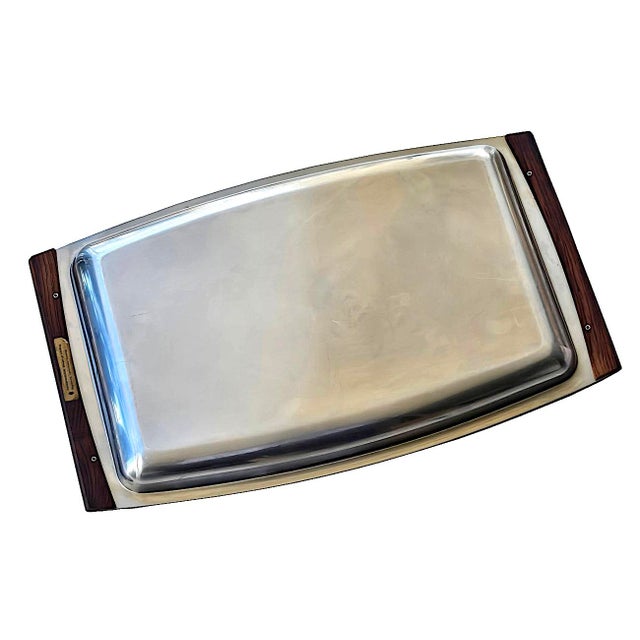 1960s 1960s Stelton Denmark Stainless Steel Tray With Rosewood Handles Designed by Arne Jacobsen For Sale - Image 5 of 12
