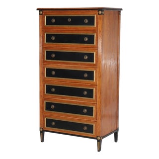 Antique Italian Ebonized & Gilt Trim Cherry 7-Drawer Classical Semainier C1930 For Sale