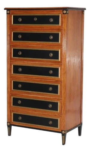 Antique Italian Ebonized & Gilt Trim Cherry 7-Drawer Classical Semainier C1930