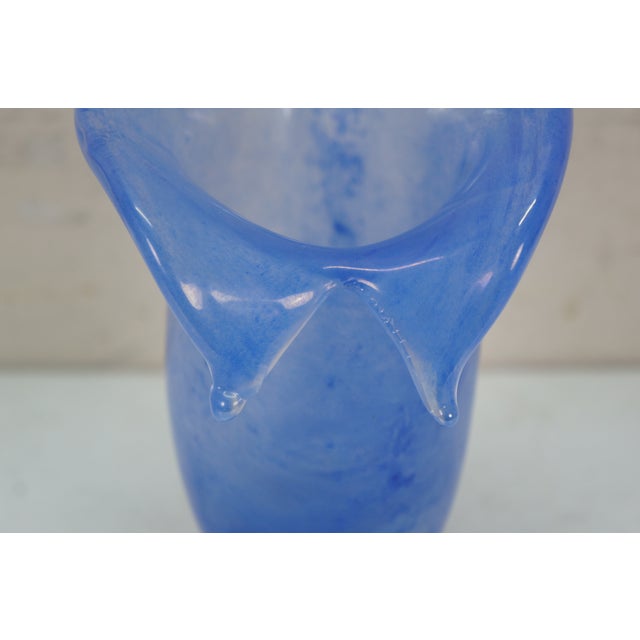 Late 20th Century Vintage Hand Blown Blue Art Glass Jack in the Pulpit Flower Vase 8" For Sale - Image 5 of 13