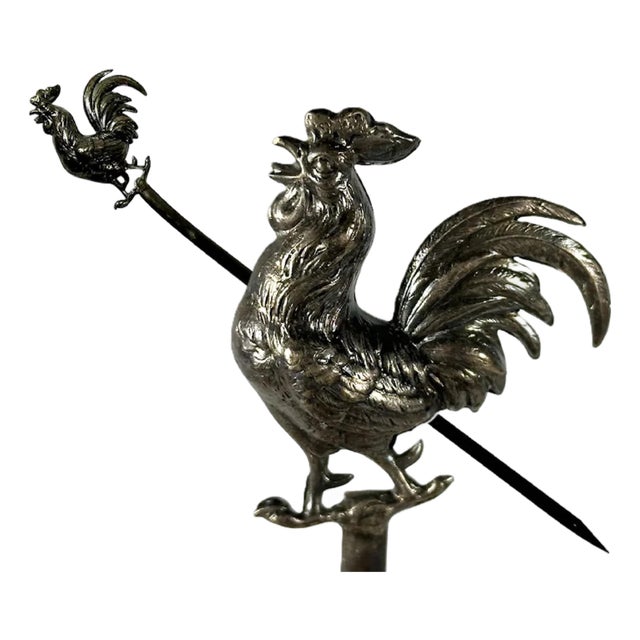 Antique French Silver Plate Cockerel Skewer: Victorian Rooster Hatelet For Sale