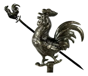 Antique French Silver Plate Cockerel Skewer: Victorian Rooster Hatelet