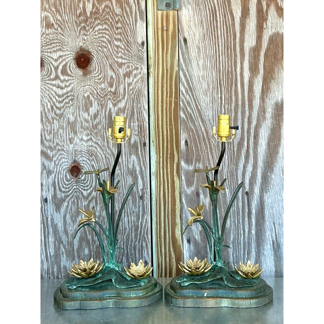 Vintage Boho Patinated Bronze Lily Pad Lamp For Sale - Image 9 of 9