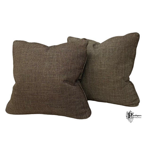 Vintage Pair of Transitional Style Earth Tone Pillows by Bernhardt featuring High Quality Construction, Houndstooth Print...