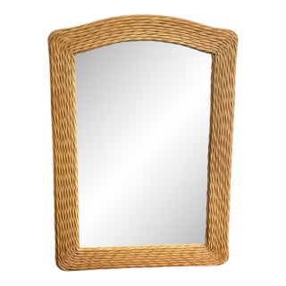 Vintage Boho Chic Pencil Reed Rattan and Glass Mirror For Sale