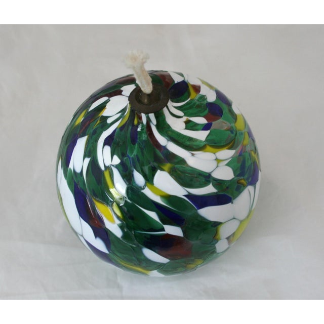 Glass Unused Vintage Jozefina Krosno Confetti Swirl Hand Blown Glass Oil Lamp For Sale - Image 7 of 10