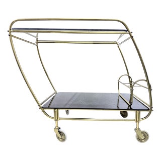 Streamline Bar Trolley in Brass and Glass, 1950s For Sale