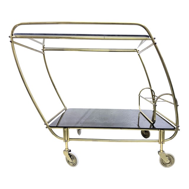 Streamline Bar Trolley in Brass and Glass, 1950s For Sale