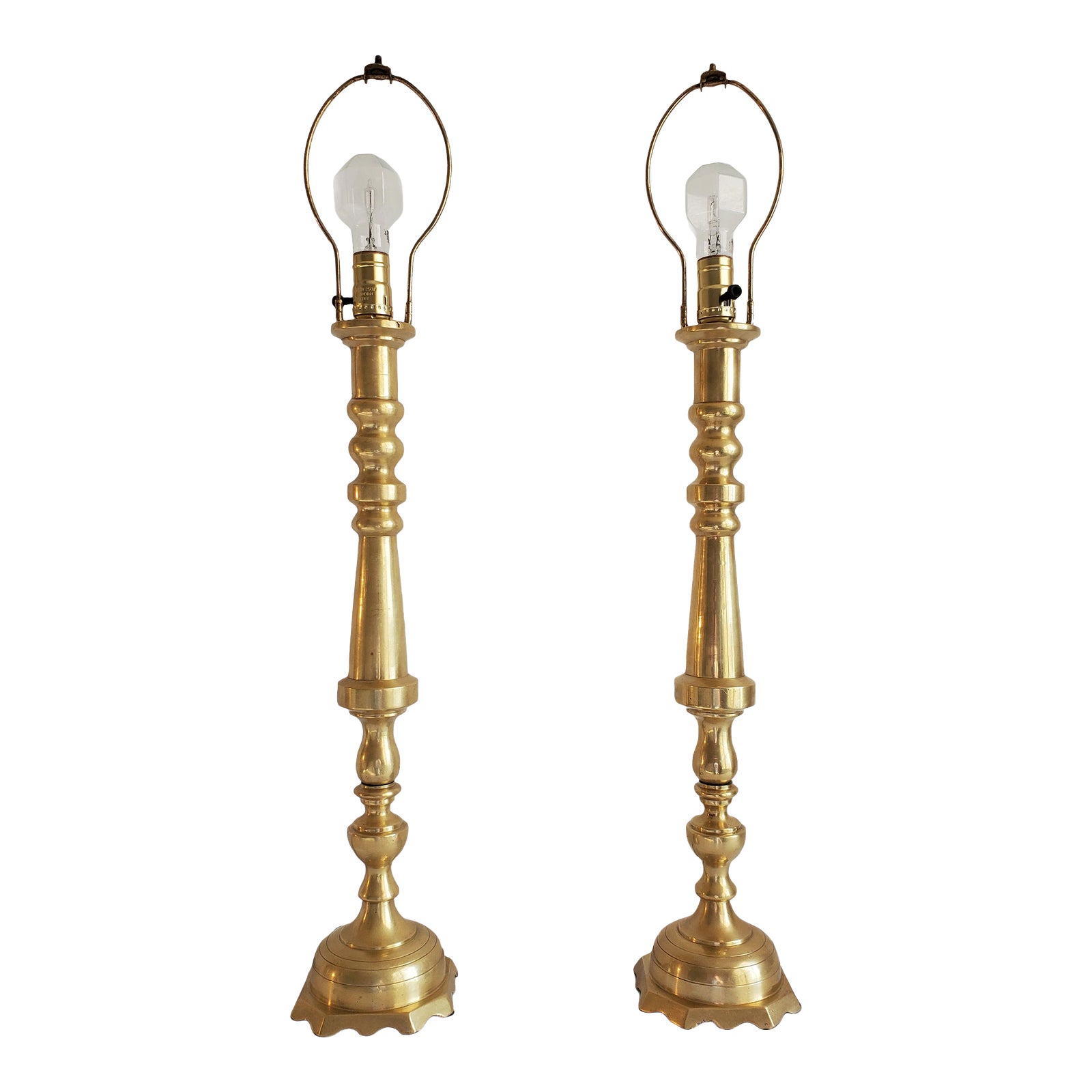 Vintage Tall Solid Brass Candlestick Table Lamp Pair Chairish