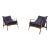 Danish Modern Black Leather and Walnut Lounge Chairs by Ib Kofod Larsen for Selig For Sale