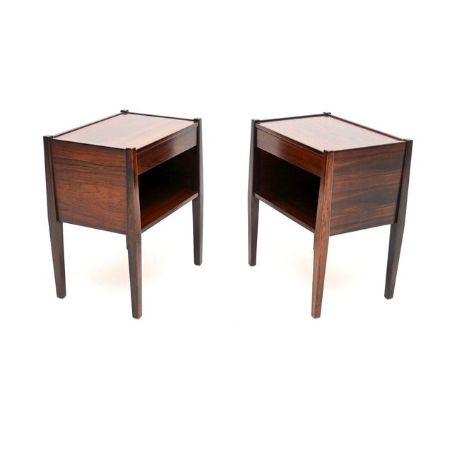 Mid-Century Modern Vintage Danish Bedside Cabinets attributed to Poul Hundevad, 1960, Set of 2 For Sale - Image 3 of 11