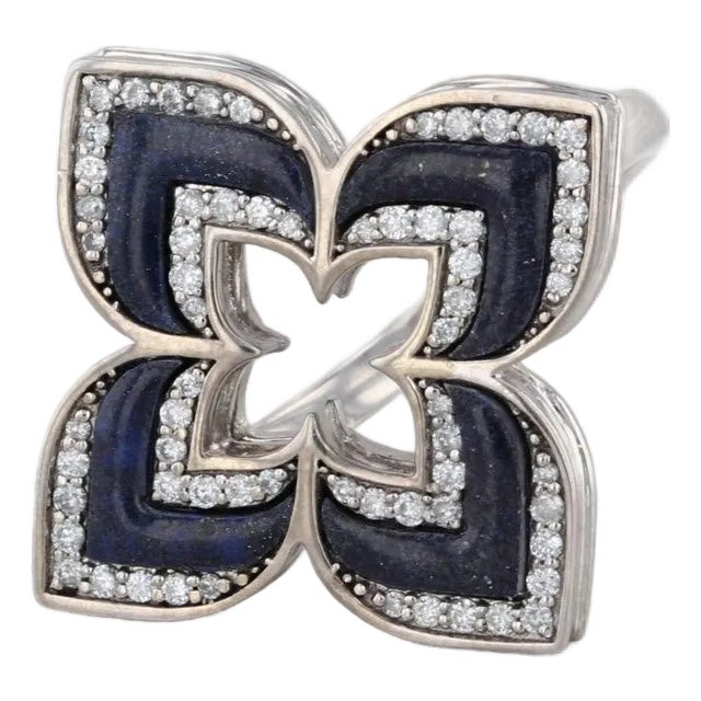 0.35ctw Diamond Ceramic Flower Cocktail Ring 14k White Gold Size 7.25 For Sale