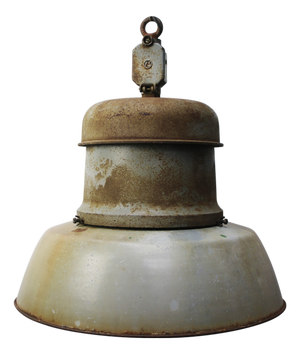 Vintage Industrial Light Gray Enamel and Cast Iron Train Station Pendant Light from Pötter & Schütze GMBH