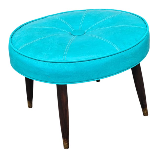 1950s Mid-Century Footstool With Vinyl Beautiful Upholstery Decorative For Sale In Philadelphia - Image 6 of 12