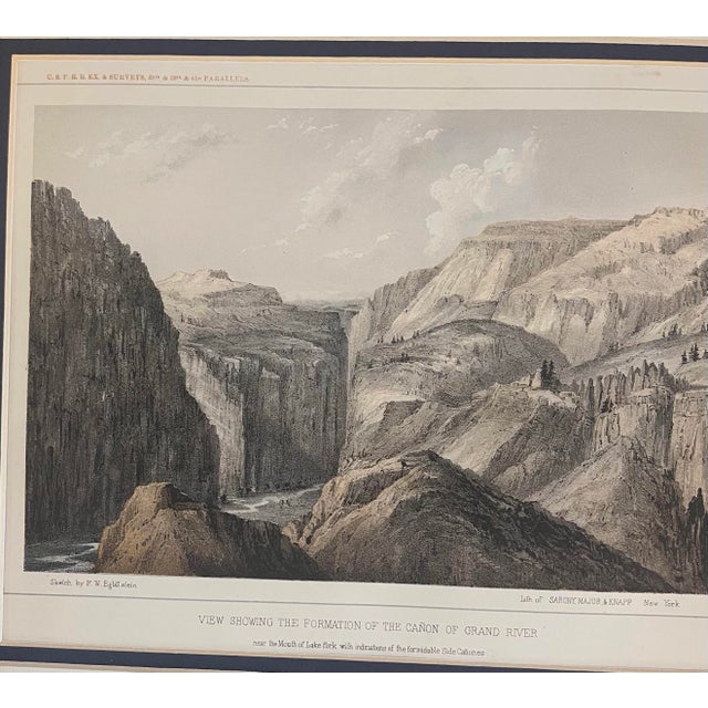 American Mid 1800s Historic Lithograph “View Showing the Formation of the Canon of the Grand River” by Friedrich W Egloffstein For Sale - Image 3 of 8