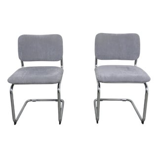 Steel Tube Cantilever Chairs with Grey Fabric Upholstery, Germany, 1970s, Set of 2 For Sale