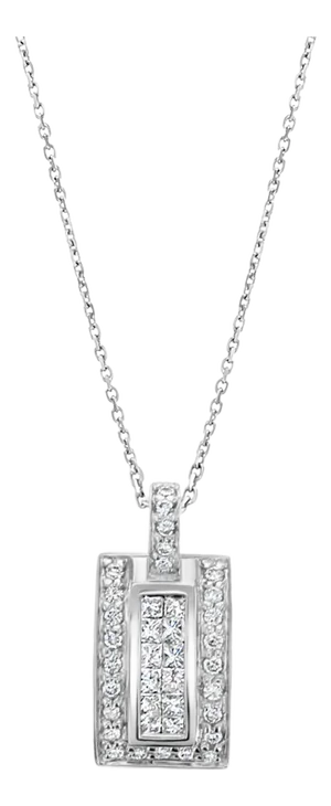 Princess Cut Diamond Necklace .59cttw 18k White Gold 16"