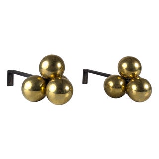 Bronze and Wrought Iron Andirons by Jacques Adnet, 1930s, Set of 2 For Sale