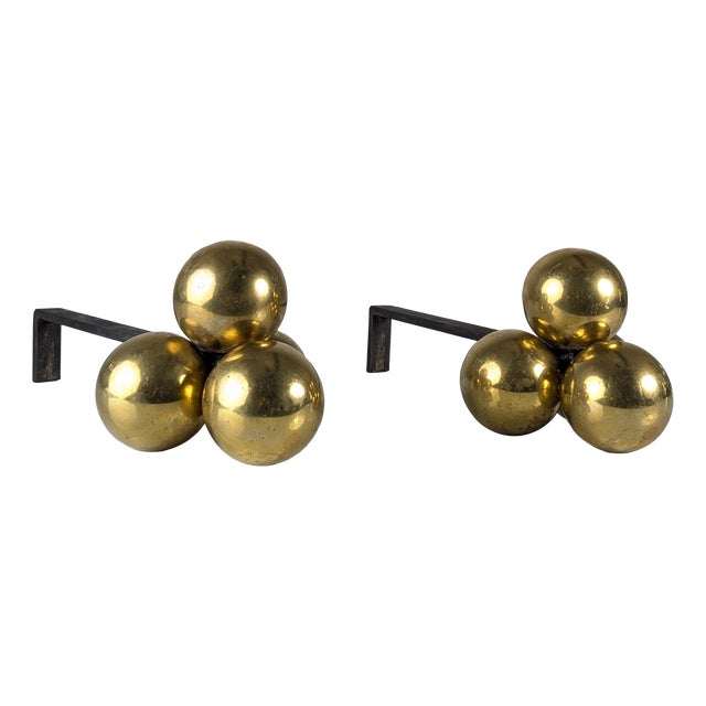 Bronze and Wrought Iron Andirons by Jacques Adnet, 1930s, Set of 2 For Sale