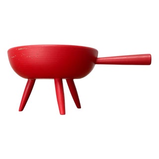 Mid-Century Modern Red Tripod Bowl in Wood from Paavo Asikainen, Finland, 1960s For Sale