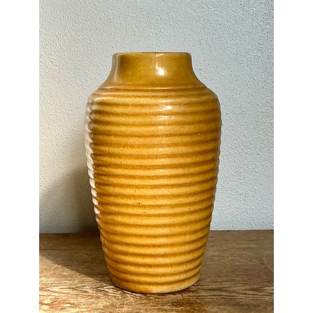 Vintage Boho Glazed Ceramic Ribbed Vase For Sale - Image 4 of 10