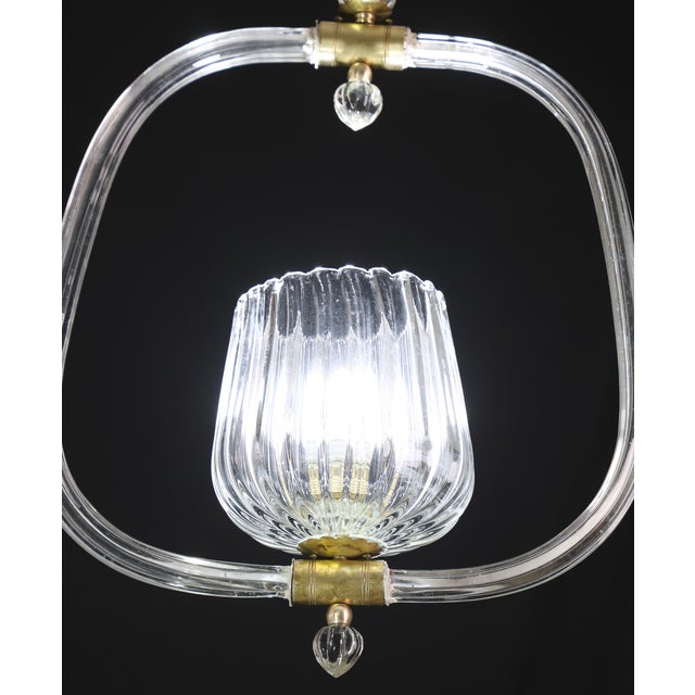 Glass 1950s Charming Murano Glass Art Deco Pendant Chandelier by Ercole Barovier For Sale - Image 7 of 14