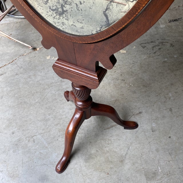 English Vintage 1930s Standing Mirror With Mercury Beveled Glass and Wooden Marquetry For Sale - Image 3 of 7